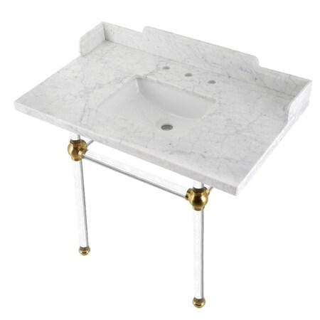 Kingston Brass 36 Carrara Marble Console Sink with Acrylic Legs, Marble WhiteBrushed Brass LMS3630MASQ7